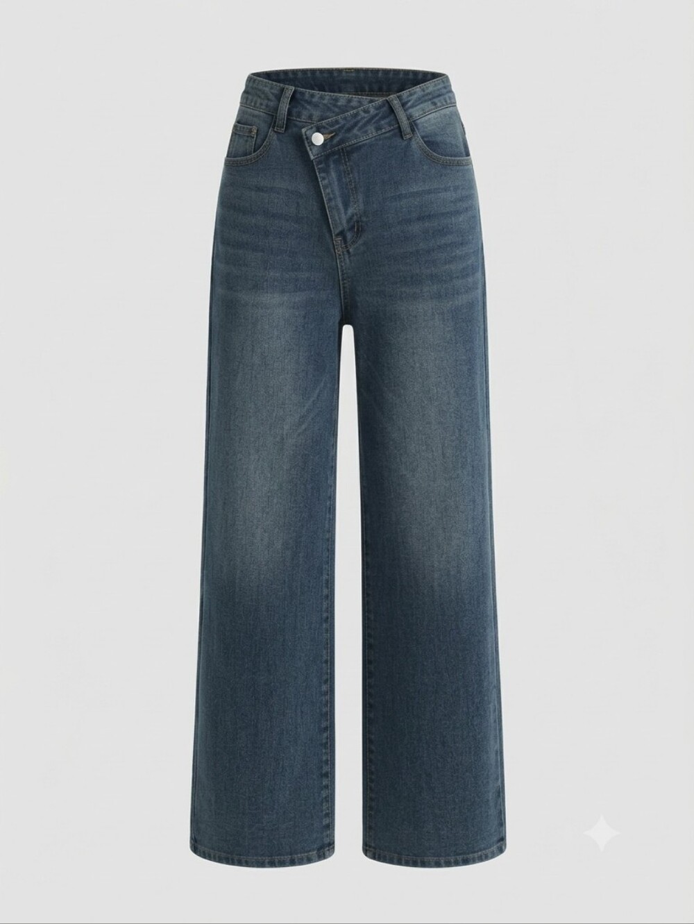 Asymmetrical Waist Wide Leg Jeans Dark Wash Denim Pants Small Y2K Grunge Cider